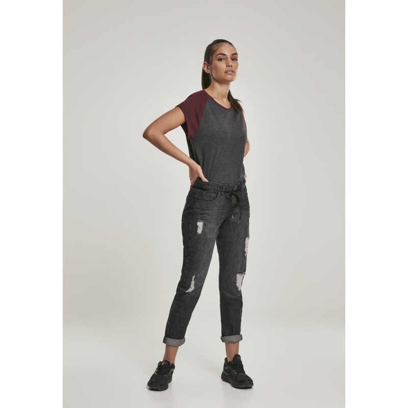 Tričko Urban Classics Ladies Contrast Raglan Tee - charcoal/redwine