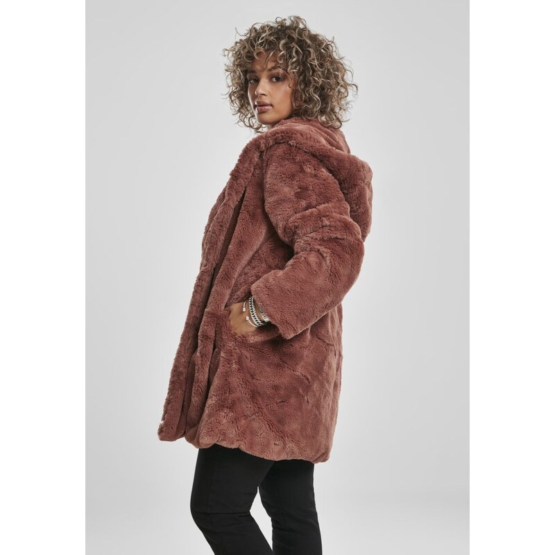 Dámský kabát Urban Classics Ladies Hooded Teddy Coat - starorůžový