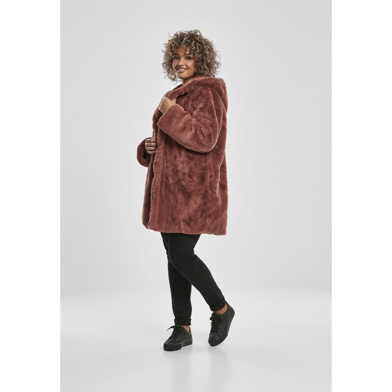 Dámský kabát Urban Classics Ladies Hooded Teddy Coat - starorůžový