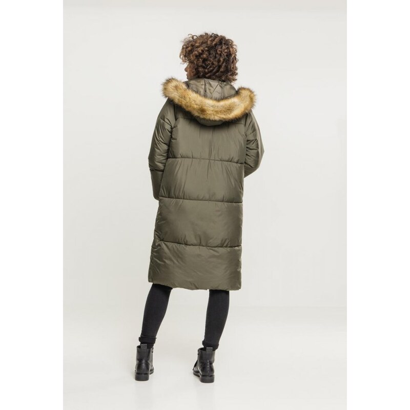 Dámský kabát Urban Classics Ladies Oversize Faux Fur Puffer Coat - olivový