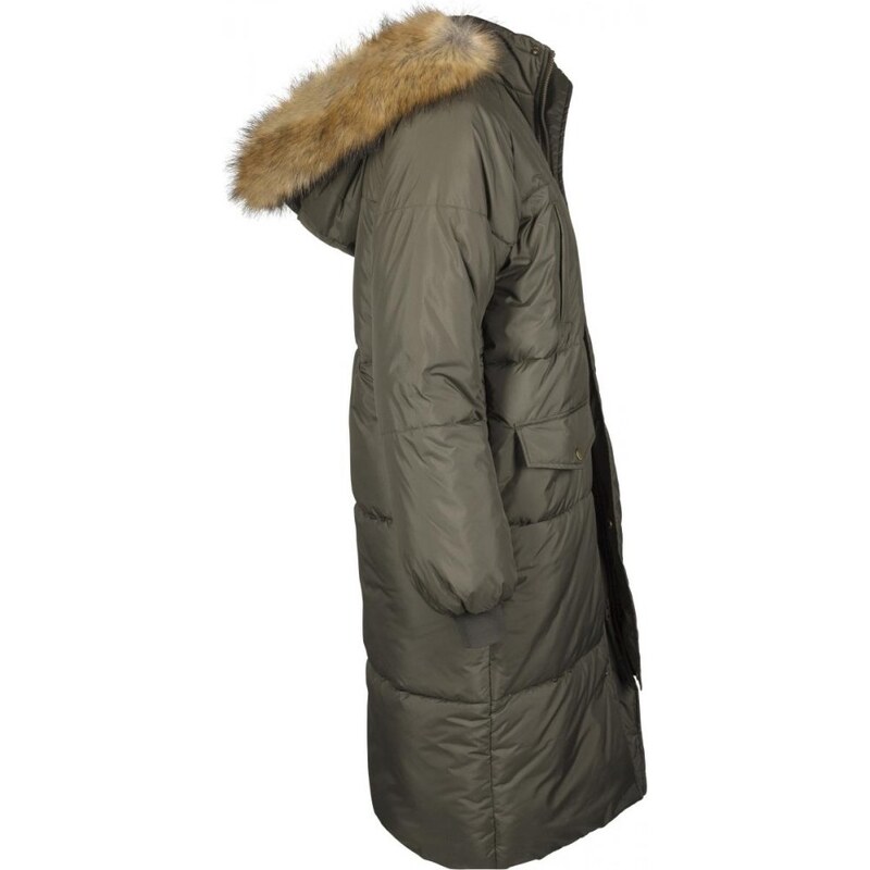 Dámský kabát Urban Classics Ladies Oversize Faux Fur Puffer Coat - olivový