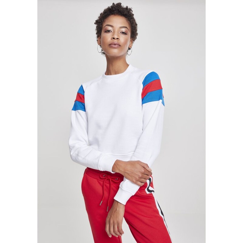 Dámská mikina Urban Classics Ladies Sleeve Stripe Crew - white/brightblue/firered