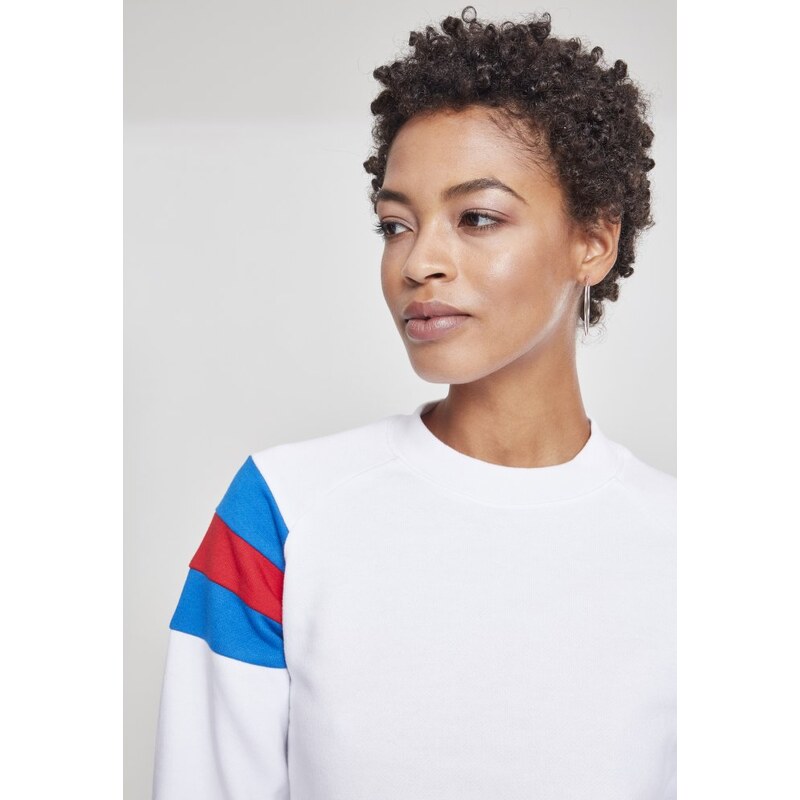 Dámská mikina Urban Classics Ladies Sleeve Stripe Crew - white/brightblue/firered