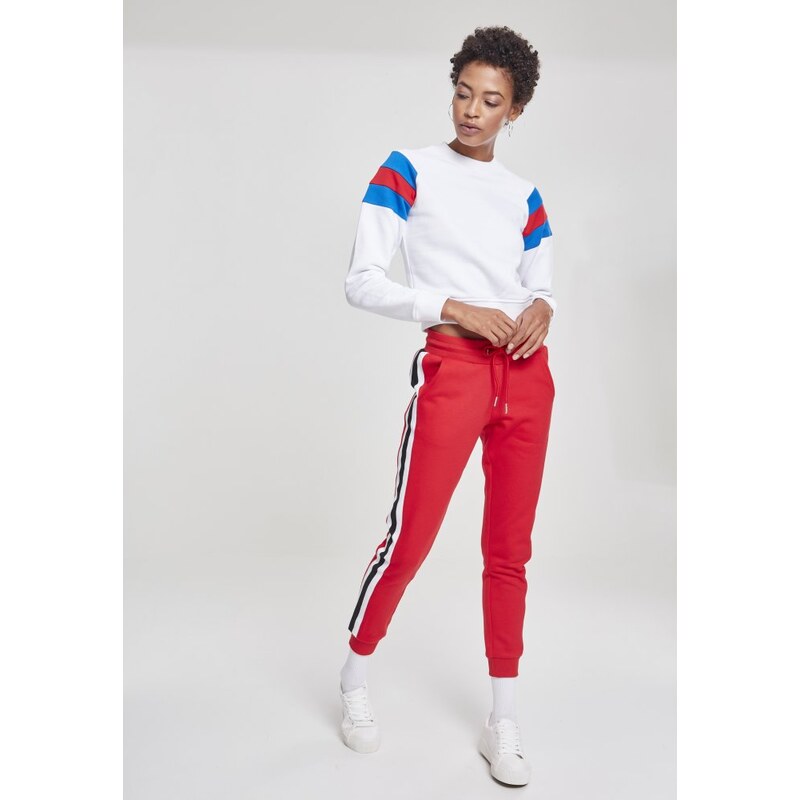 Dámská mikina Urban Classics Ladies Sleeve Stripe Crew - white/brightblue/firered