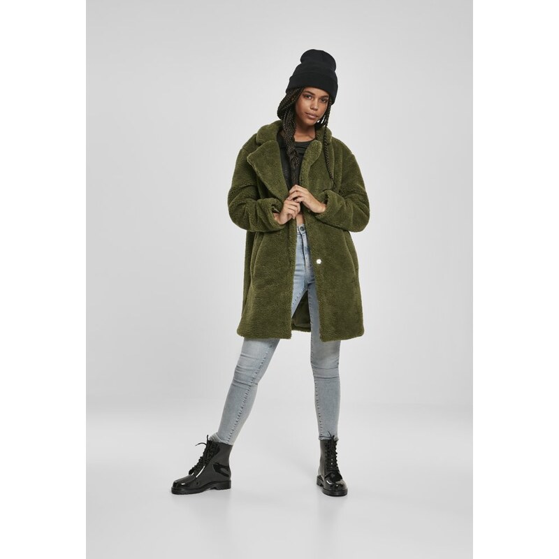 Dámský kabát Urban Classics Ladies Oversized Sherpa Coat - olivový