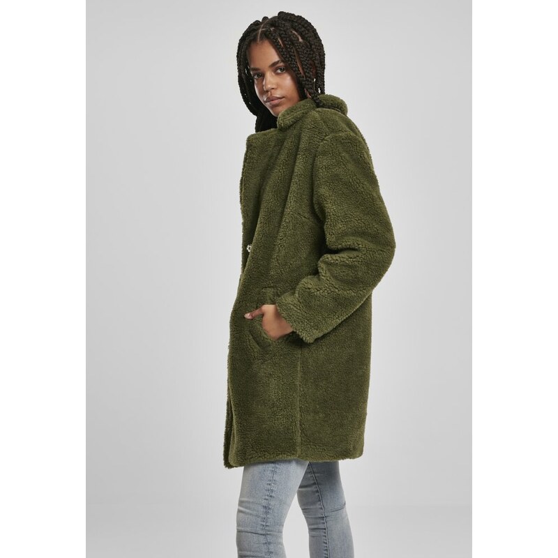 Dámský kabát Urban Classics Ladies Oversized Sherpa Coat - olivový