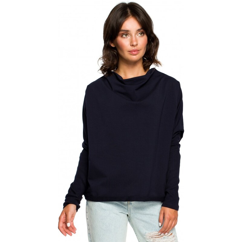 model 18001901 Oversized top s výstřihem do V na zádech tmavě modrý - BeWear