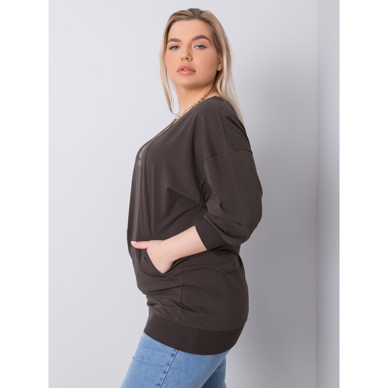 Fashionhunters Tmavá khaki halenka plus size velikosti s nášivkou Messina