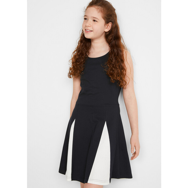 bonprix Dívčí žerzejové šaty se vsadkami z organické bavlny Černá