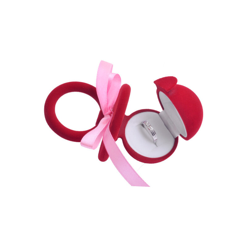 JKBOX Sametová krabička Červený Dudlík s mašlí na prsten nebo náušnice pecky IK025