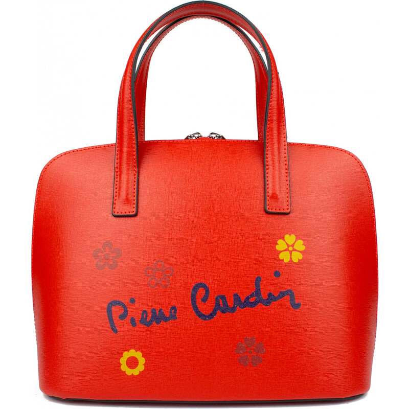 PIERRE CARDIN Francouzská kožená kabelka Chantal Medium Červená