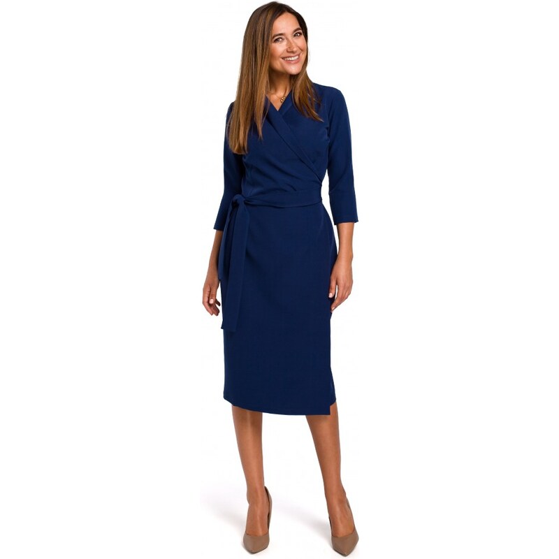 STYLOVE S175 Zavinovací šaty s vázáním - tmavě modré