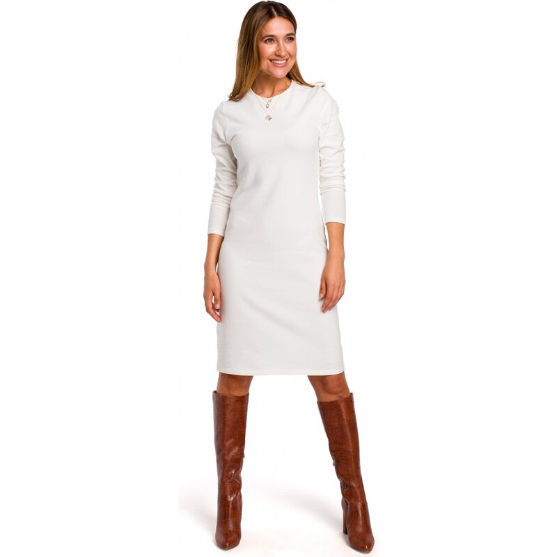 STYLOVE S178 Svetrové šaty s dlouhým rukávem - ecru barva