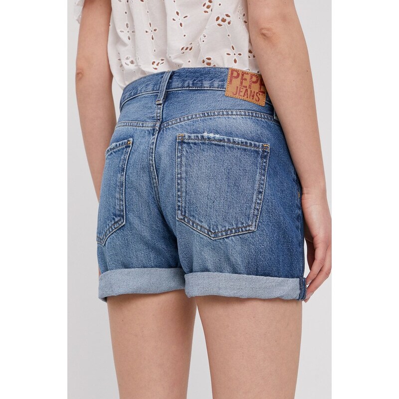 Džínové šortky Pepe Jeans dámské, hladké, medium waist