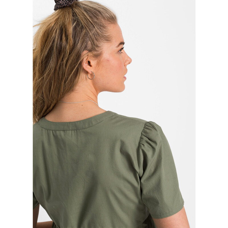 bonprix Halenkové šaty s knoflíkovou lištou Zelená