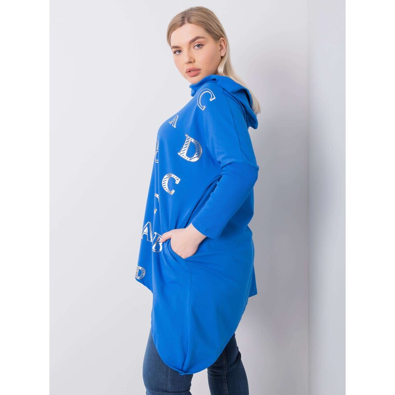 Fashionhunters Tmavě modrá mikina s oversized potiskem