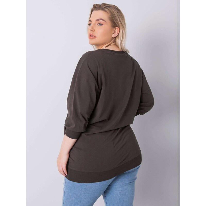 Fashionhunters Tmavá khaki halenka plus size velikosti s nášivkou Messina