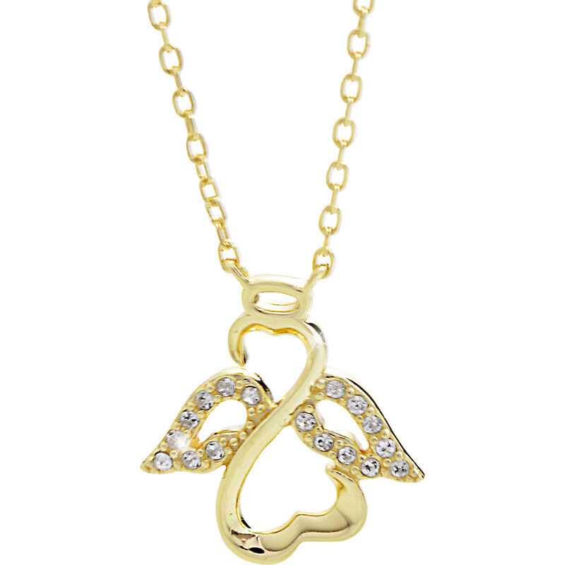 SkloBižuterie Stříbrný náhrdelník Andílek se zirkony crystal gold