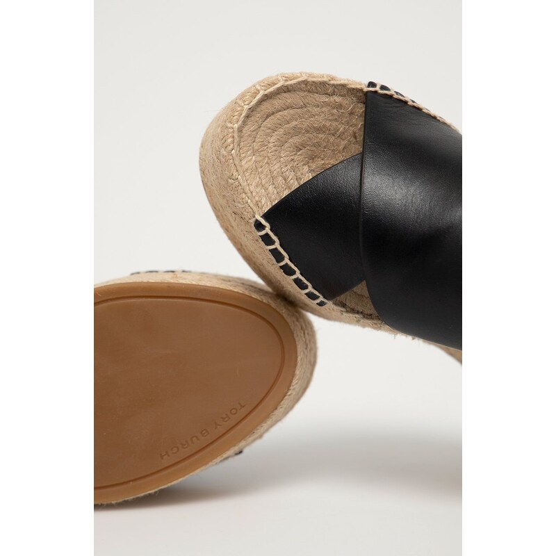 Kožené sandály Tory Burch černá barva, na klínku