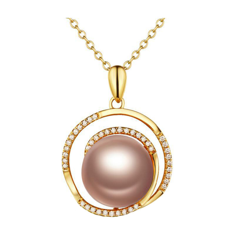 Eppi Zlatý náhrdelník s broskvovou perlou a diamanty Meiko