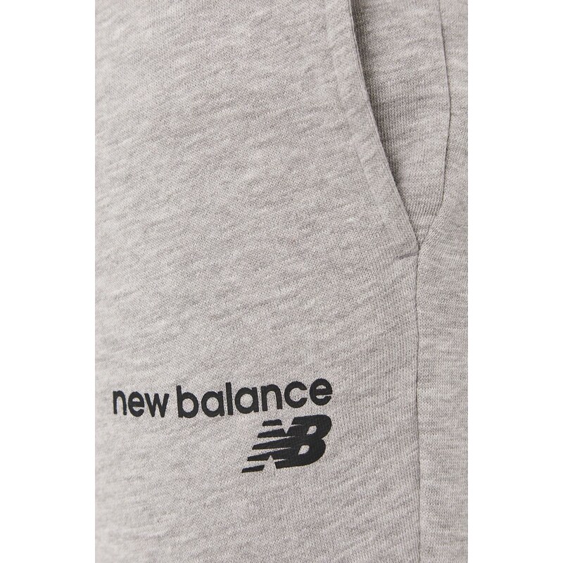 Kalhoty New Balance MP03904AG pánské, šedá barva, hladké