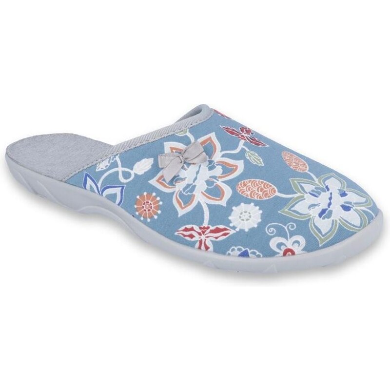Pantofle papuče bačkory Befado 235D167 modrošedé s květy