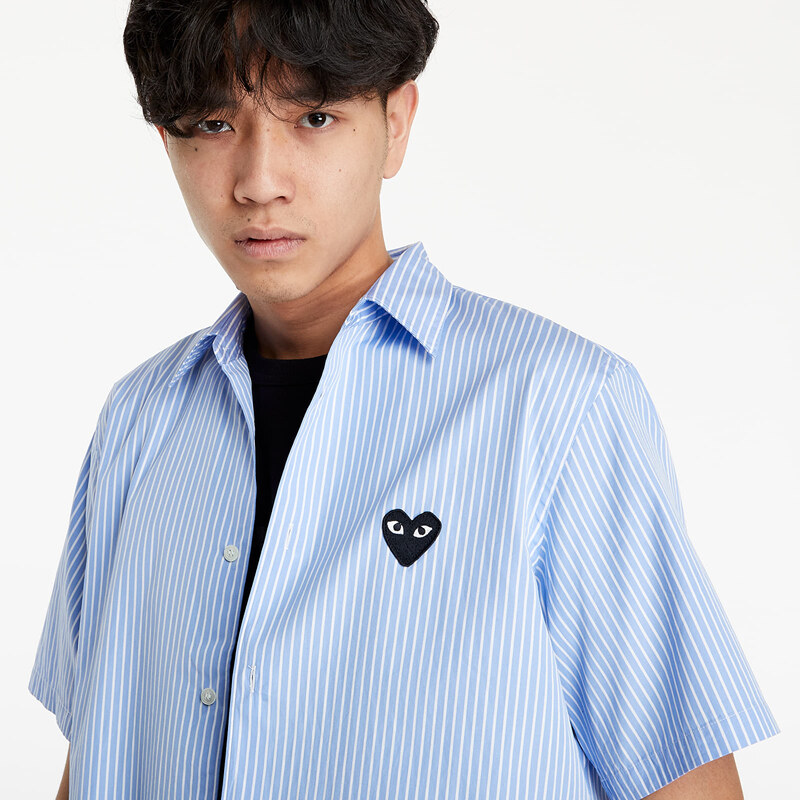 Pánská košile Comme des Garçons PLAY Black Heart Striped Shirt Blue/ White