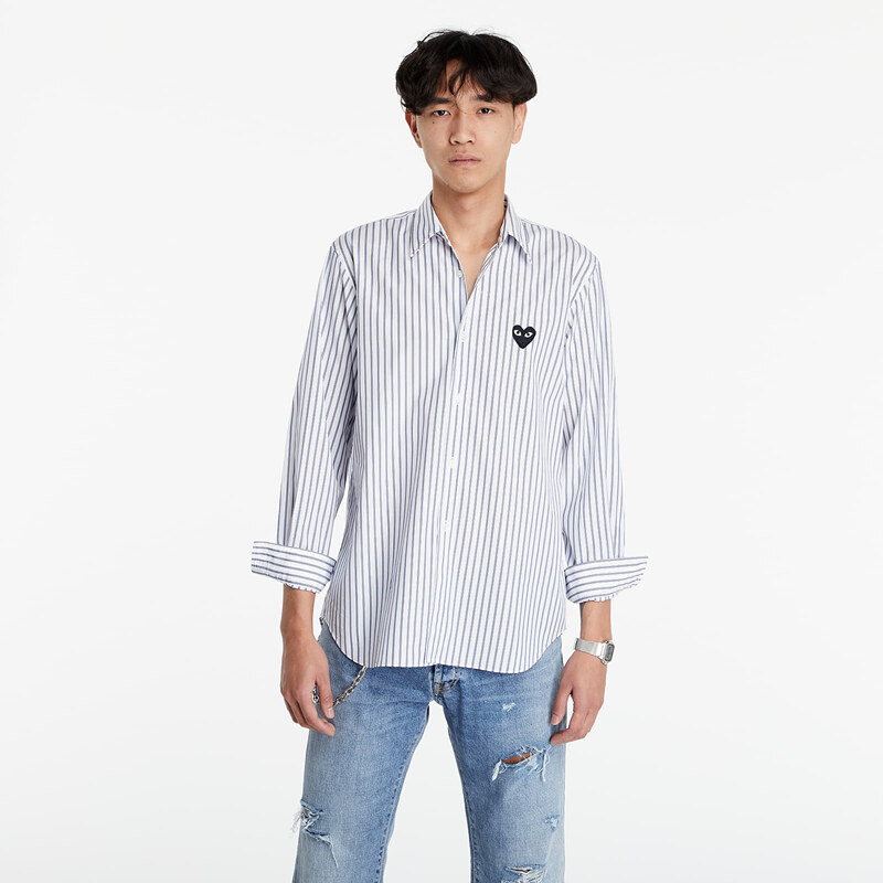Pánská košile Comme des Garçons PLAY Black Heart Striped Shirt Light Blue/ White/ Black