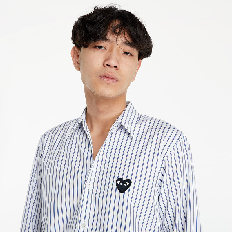 Pánská košile Comme des Garçons PLAY Black Heart Striped Shirt Light Blue/ White/ Black