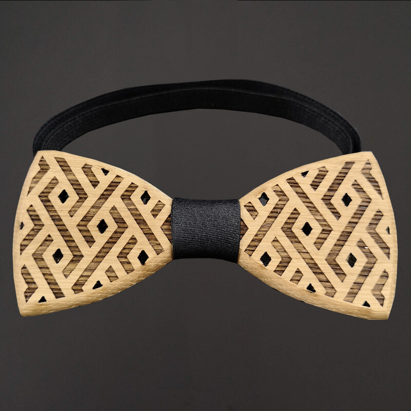 AMADEA Dřevěný motýlek k obleku - geometrický vzor 11 cm, český výrobek
