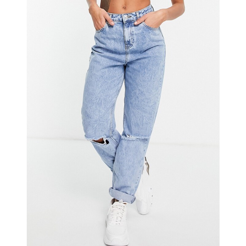 ASOS DESIGN high rise 'original' mom jeans in lightwash with rips-Blue -  GLAMI.cz
