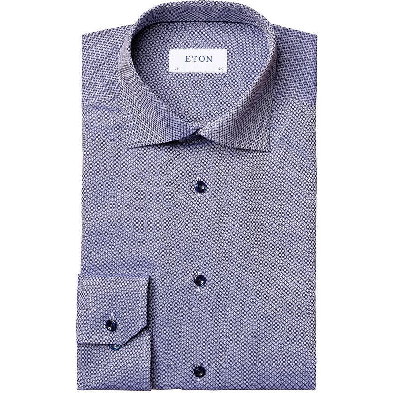 Košile Eton pánská, tmavomodrá barva, slim, s klasickým límcem