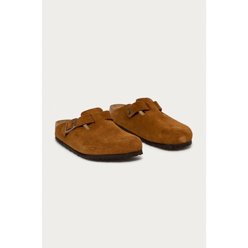 Kožené pantofle Birkenstock Boston pánské, hnědá barva, 1009542