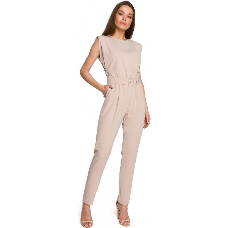 STYLOVE S259 Overal bez rukávů s vycpanými rameny - béžový 60510163