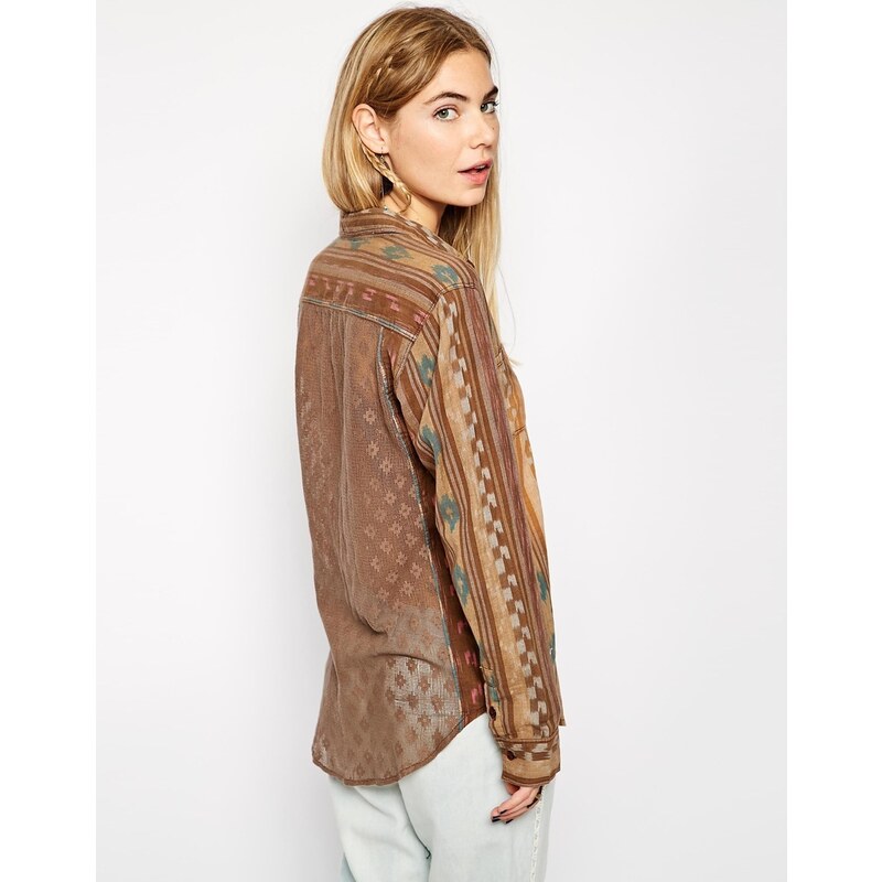 Free People Road Trip Shirt with Lace Back Detail - Brown