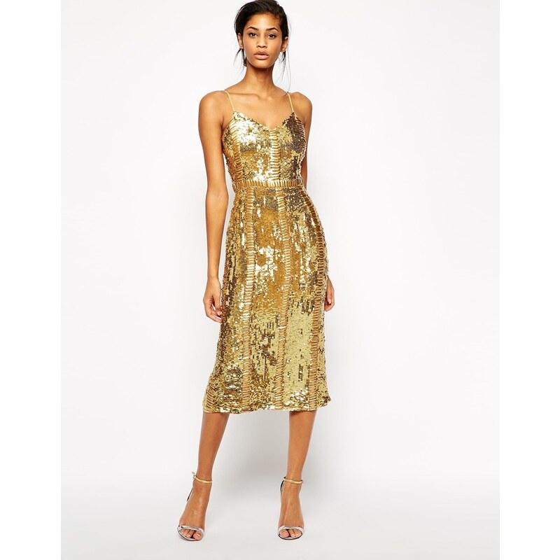 Virgos Lounge Honor Allover Sequin Midi Dress - Gold