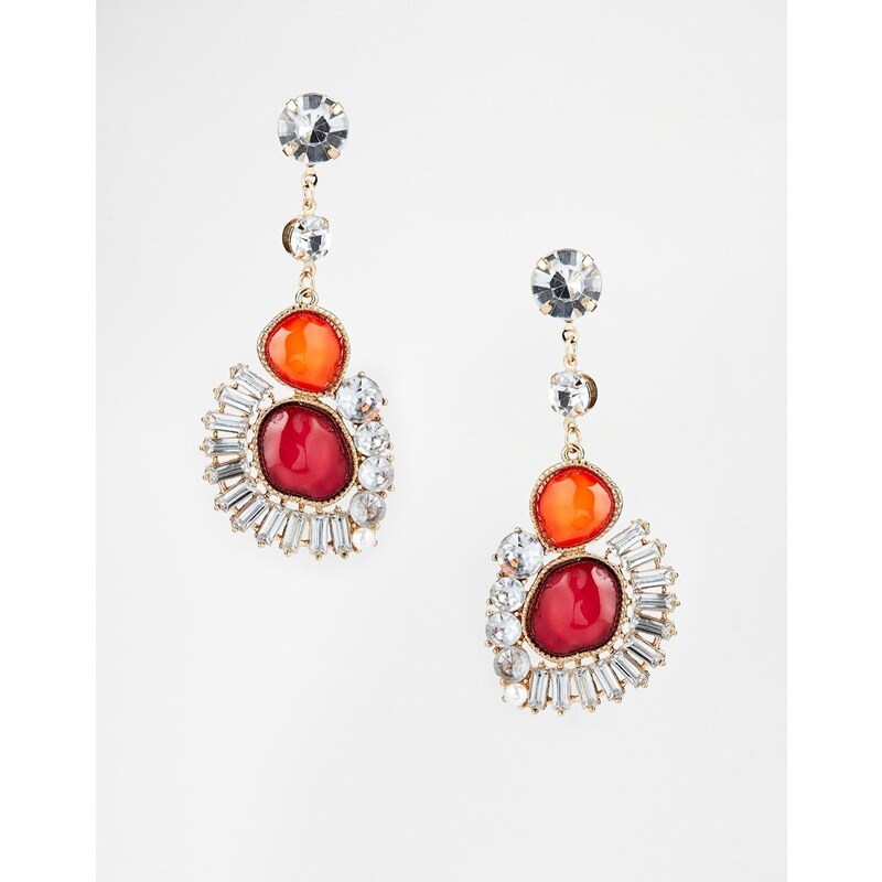 Talullah Tu Multi Crystal Stone Statement Earrings - Red