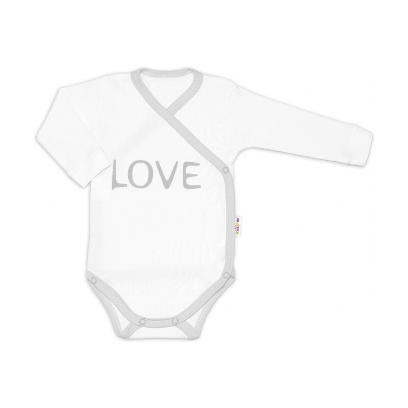 Baby Nellys Body dlouhý rukáv Love - zapínání bokem, bílé Velikost koj oblečení: 50 (0-1m)