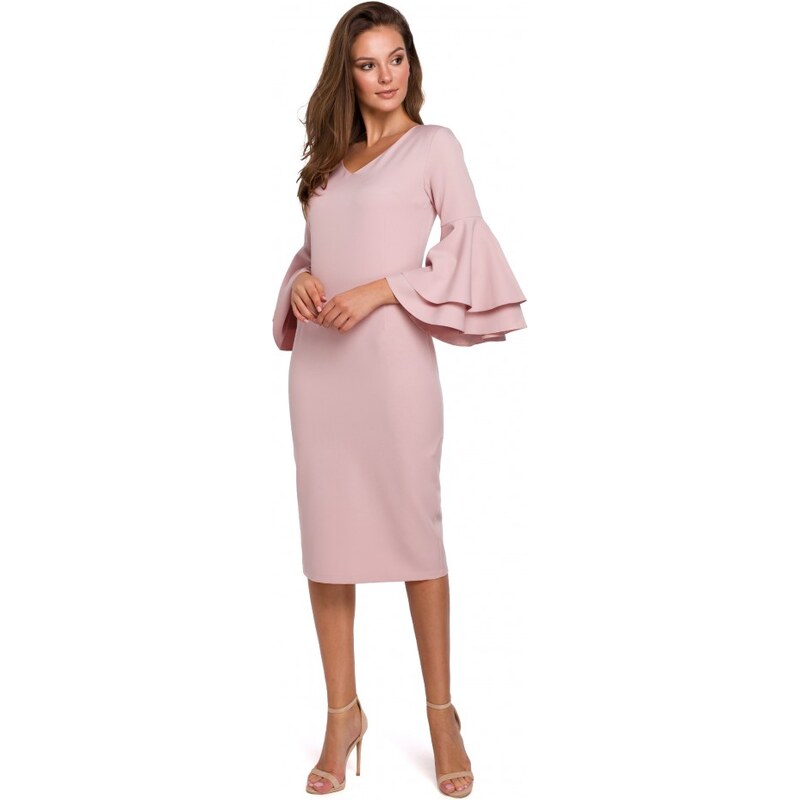Plášťové šaty s rukávy růžové model 18002413 - Makover