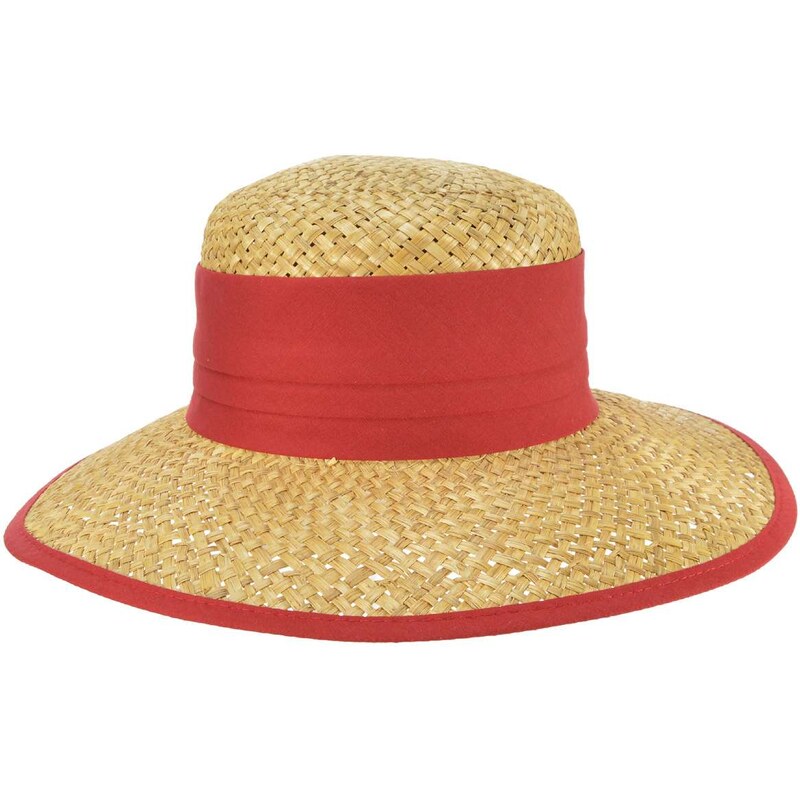 Dámský béžový letní slaměný klobouk s červenou stuhou - Seeberger since 1890