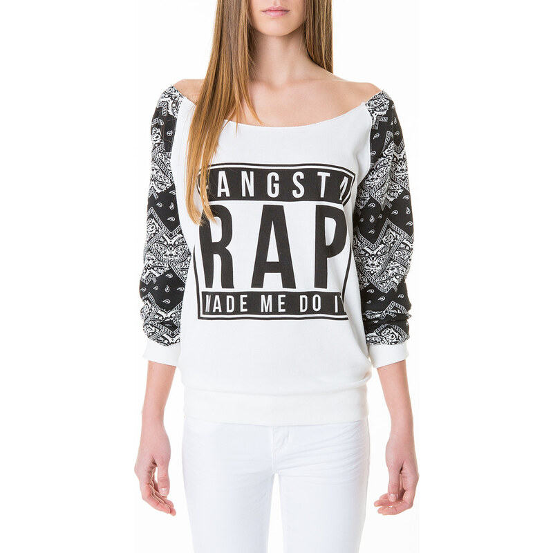 Tally Weijl White "Gangsta Rap" Print Sweater