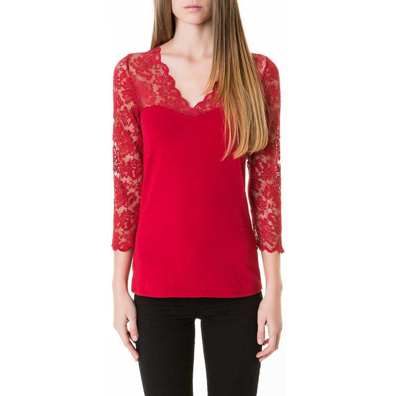 Tally Weijl Red Lace Longsleeve Top