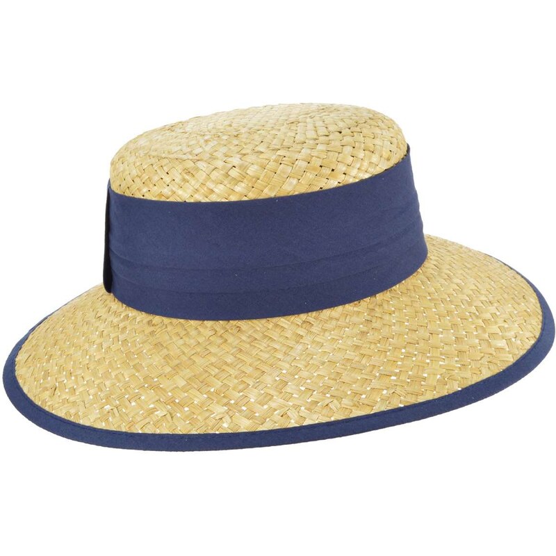 Dámský béžový letní slaměný klobouk s modrou stuhou - Seeberger since 1890