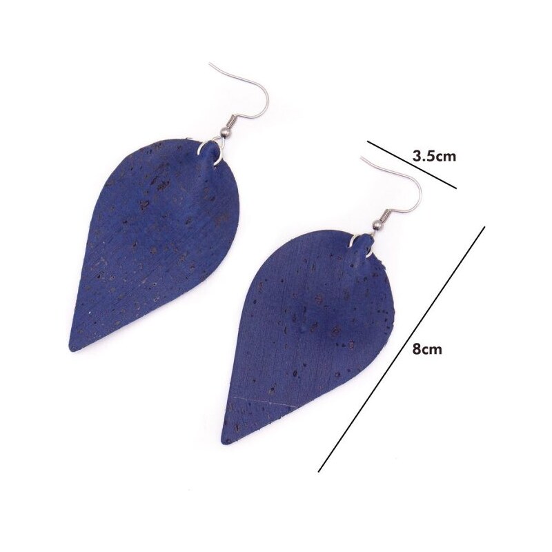 Ecopeople Korkové náušnice ve tvaru listu - Modré