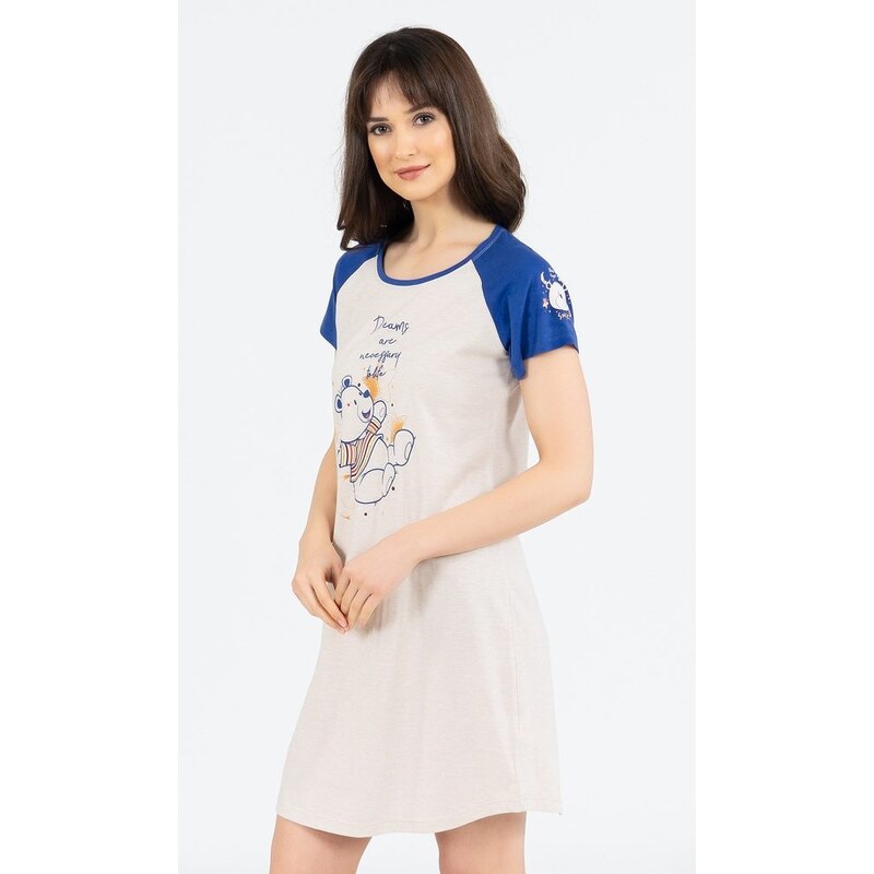 Vienetta Dámská noční košile s krátkým rukávem Méďa - modrá