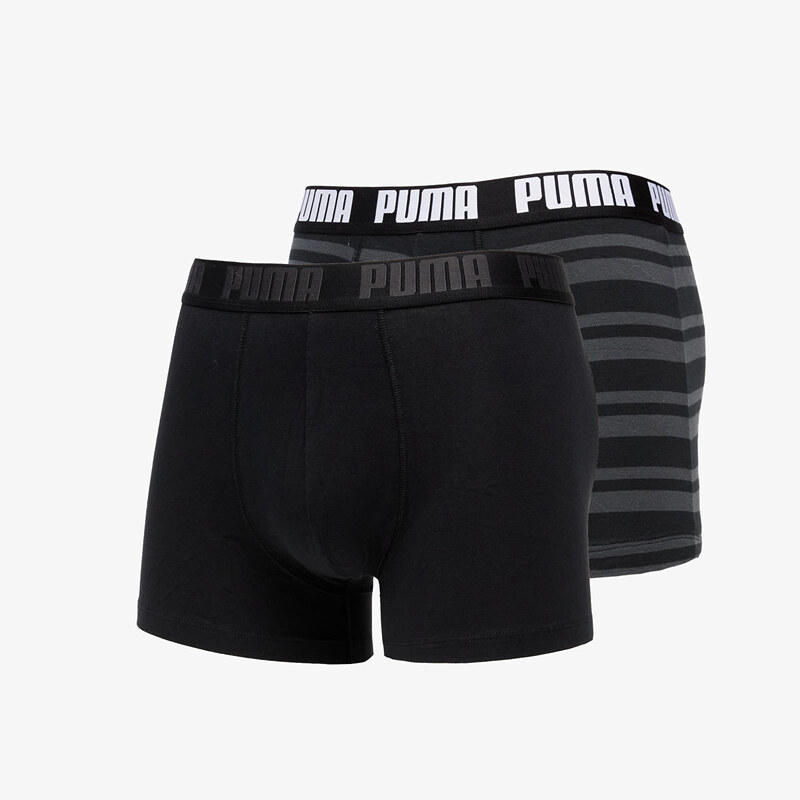 Boxerky Puma 2 Pack Heritage Stripe Boxers Black
