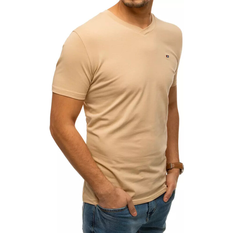 DStreet Béžové pánské tričko bez potisku RX4465