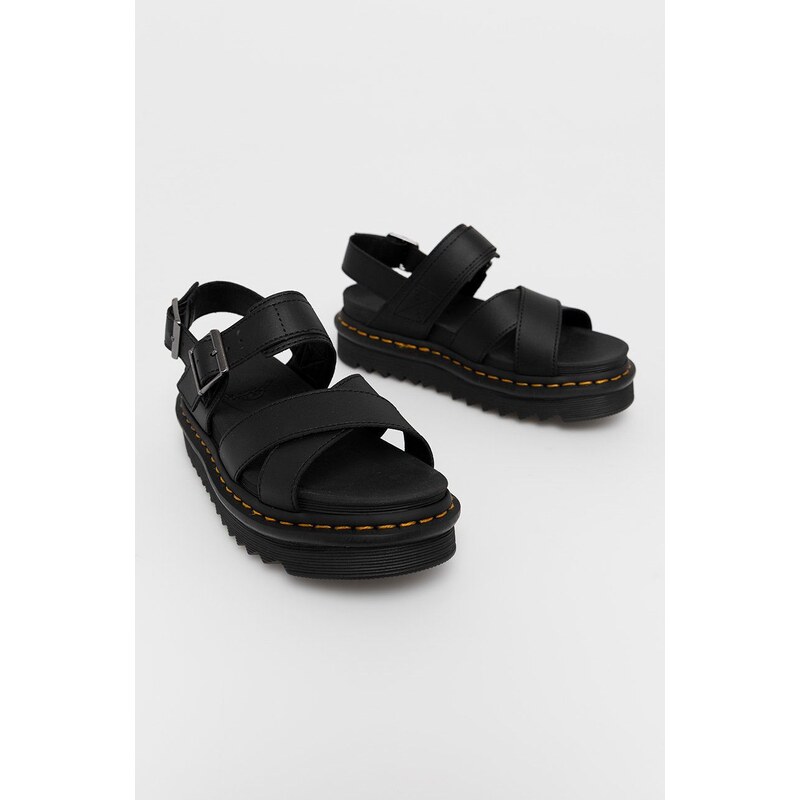 Kožené sandály Dr. Martens Voss II dámské, černá barva, na platformě, DM26799001