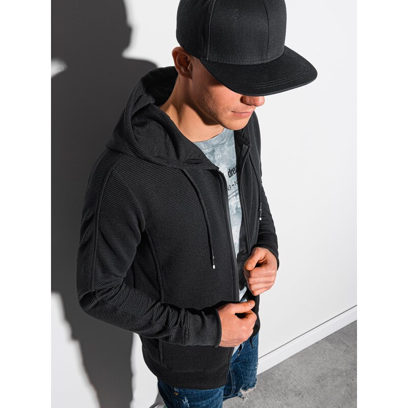 Ombre Clothing Pánská mikina na zip s kapucí - černá B1157