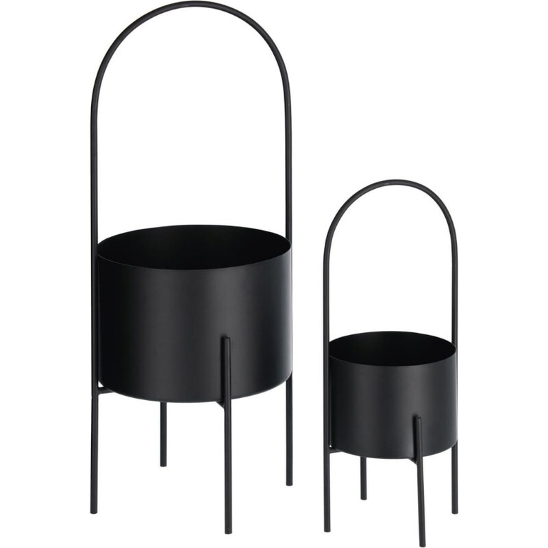 Set dvou černých kovových květináčů Kave Home Mash Ø 25 cm / 16,5 cm